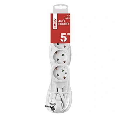 Image de EMOS Bloc multiprise 4 Prises 5 m Schuko orientées à 45 250 V, 16 A, 3680 W Isolation PVC de qualité supérieure H05VV F3G 1,5 mm² Protection renforcée Contre Les Contacts IP20