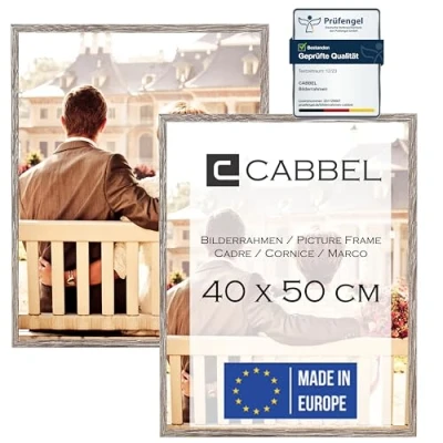 Image de CABBEL Lot de 2 cadres photo 40x60 cm, Chêne foncé, cadre stable en bois MDF, verre plexi incassable, à suspendre, idéal pour photos/images/collages