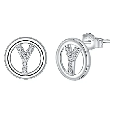 Image de J.MUN Lettre initiale A Z boucles d&#039;oreilles pour fille enfant femmes Argent Sterling 950 d&#039;oreilles, Cadeaux de bijoux initiaux personnalisés maman épouse sœur