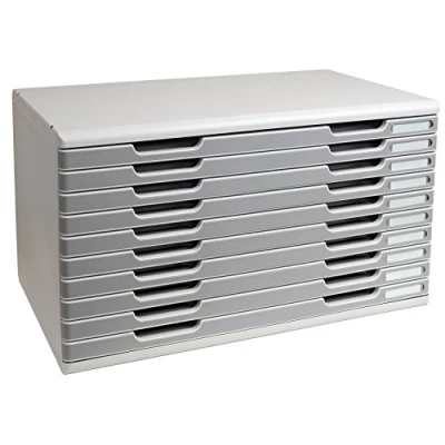 Image de Exacompta Réf. 324041D MODULO A3 Caisson 10 tiroirs fermés pour documents A3+ Dimensions extérieures : Profondeur 35 x largeur 57,6 Hauteur 32 cm Gris lumière/bleu