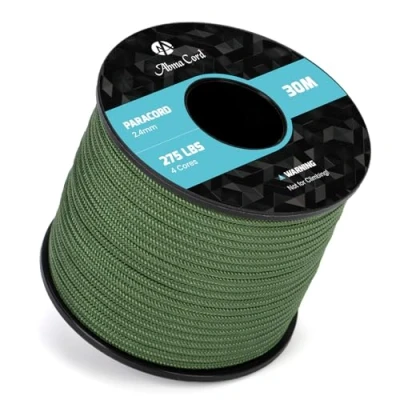 Image de Abma Cord 30M Paracorde 275 Corde en Nylon 2,4 mm 4 Brins de Survie, Extérieure, Tout Usage Max. 125kg (275lbs) Vert Forêt