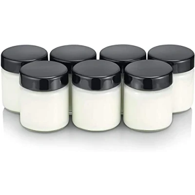 Image de SEVERIN Lot de 7 Pots Yaourt en Verre 150 ml avec Couvercle Noir pour Yaourtière JG3521 / JG3520 JG3519 JG3518 sans BPA EG3514