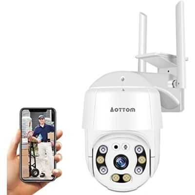 Image de PTZ Dôme Caméra de Surveillance WiFi Extérieure Aottom 1080P sécurité IP sans Fil, Audio bidirectionnel, Détecteur Mouvement, Vision Nocturne 40M, Message Push, APP YI lOT