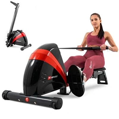 Image de Hop Sport Rameur d&#039;appartement HS 030R Boost, Roue d&#039;inertie 9 kg Pliable avec Siège à Roulement Billes, Ordinateur et Système de Freinage Magnétique, 10 Niveaux, Max. 120 kg, Bleu