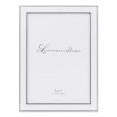Image de Lawrence Frames Métal Argenté avec Cadre Photo en émail, Blanc, 5 by 7