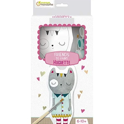 Image de Avenue Mandarine PP033C Kit Créatif Enfant Doudou en coton Imprimé à Peindre A Partir de 6 Ans HUGETTE LE CHAT