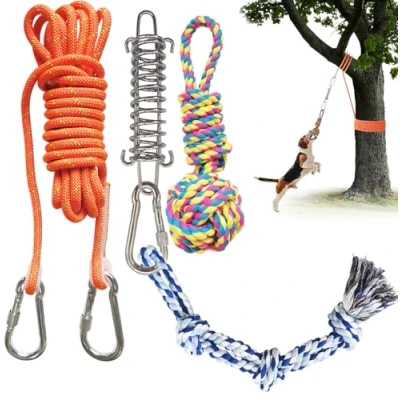 Image de TUAHOO élastique à Suspendre Jouets pour Chiens de tir la Corde Indestructible 100% Coton Mâcher Jouet Interactif Chien Morsure et Traction Nettoyage des Dents