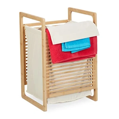 Image de Relaxdays Meuble à Linge, Structure en Bambou, rectangulaire, Couvercle, HLP : 60 x 40 35 cm, Nature et crème