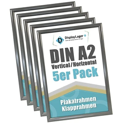 Image de DisplayLager 5 Cadre à Clipser, A2, Gris Anthrazite, pour Affiches avec Profil en Aluminium argenté de 25 mm vitre Protection antireflet et matériel Fixation Rechange