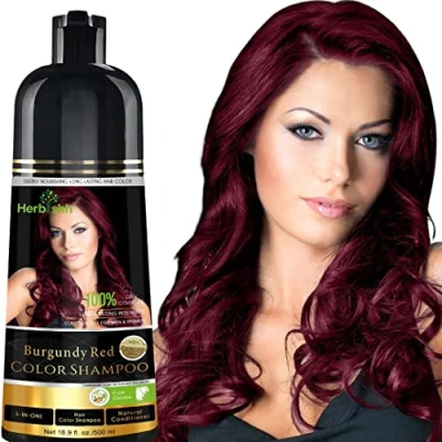 Image de Herbishh Shampoing colorant pour cheveux gris naturel Colore les en quelques minutes Couleur longue durée 500 ml Coloration 3 1 Sans ammoniaque (Bourgogne)