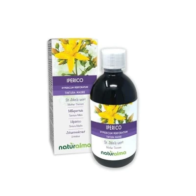 Image de Millepertuis perforé ou herbe de Saint Jean (Hypericum perforatum) avec fleurs Teinture Mère sans alcool Naturalma Extrait liquide gouttes 500 ml Complément alimentaire Végétalien végan