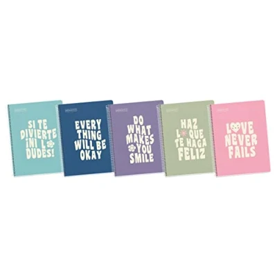 Image de Miquelrius Pack 5 Carnets Messages A4, Grille 5x5mm, 80 Feuilles de 90 g/m², 1 Bande Couleur, Spirale Microperforée, Couverture Rigide, Format 210 x 297 mm et 4 Trous pour anneaux