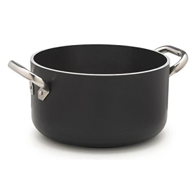 Image de Pentole Agnelli ALSA2104SSPI20 Casserole Haute Aluminium Alblack, épaisseur 5 mm, Fond à Induction 10 avec 2 poignées en Acier Inoxydable, 20 cm, Noir