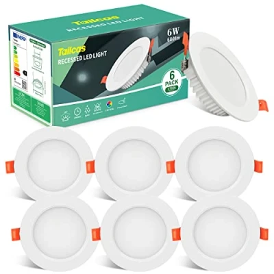 Image de Spot Led Encastrable, 220V 2700K Blanc Chaud Salle de Bain Plafonnier Encastrable Étanche, 6W 600lm Plafond Encastré Extra Plat Equivalent 60W Halogène Pas Dimmable, Lot 6