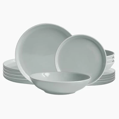 Image de ECHTWERK Service de table vintage 12 pièces &quot;Nerea&quot; design Nature, pour 4 personnes, grès dans les tons pastel avec assiettes plates, grises, creuses, gris