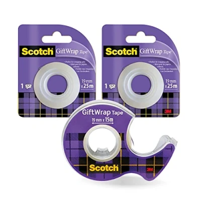 Image de Scotch Ruban Adhésif pour Emballage Cadeau 1 Rouleau sur Dévidoir Manuel 19 mm x 15 m + 2 Rouleaux de Recharge 25 Transparent Satiné à Utiliser le Papier d&#039;Emballage