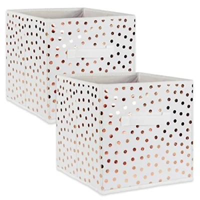 Image de DII Lot de 2 Grands bacs Rangement Pliables en Forme Cube Blanc et cuivre 33 x cm