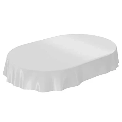 Image de Anro Nappe en Toile cirée lavable, uni, brillant, cirée, gris clair, Schnittkante Oval 140 x 180cm