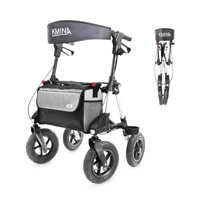 Image de KMINA PRO Deambulateur Exterieur Tout Terrain (Cadre Robuste), 4 Roues avec Siège, Grosses Pneumatiques, Déambulateur Roues, Rollator