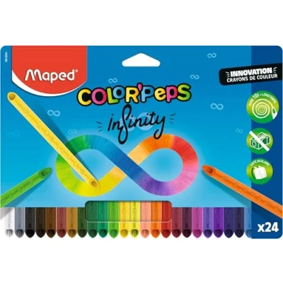 Image de Maped Crayons de Couleur Color&#039;Peps Infinity 100% Mine, Utilisable Zéro Déchet Sans Taillage Dure Très Longtemps Forme Triangulaire Ergonomique Pochette 24