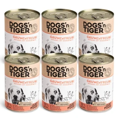 Image de Dogs&#039;n Tiger Pâtée pour chien « Palais » de qualité supérieure Recette avec 67 % viande + huile lin herbes Sans sucre, céréales et arômes artificiels (volaille patate douce 6 x
