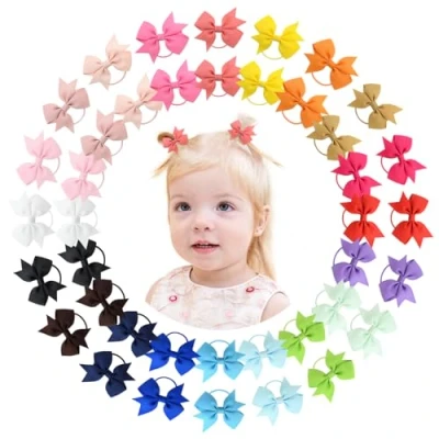 Image de 40 pcs 2 Pouces Bébé Filles Cheveux Arcs Cravates Élastique Bandeau Titulaire De Queue Cheval Bande Accessoires pour Enfants Tout petits