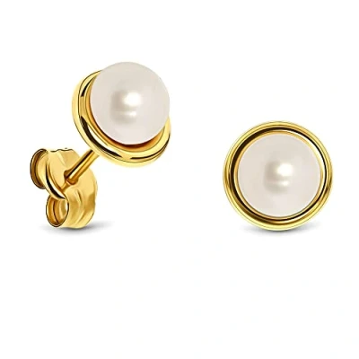 Image de Miore Boucles d&#039;Oreilles pour Femmes avec Perles d&#039;eau douce Blanches Clous en Or Jaune 14 Carat / 585 Or, Bijou
