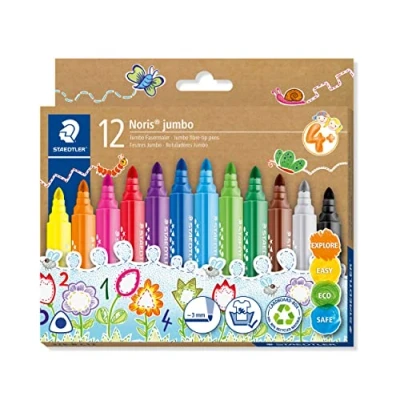 Image de Staedtler Noris Jumbo 328 Etui Carton 10 Feutres Coloriage Triangulaires Pointe Large 3 mm Assortis B C12 Multicolore