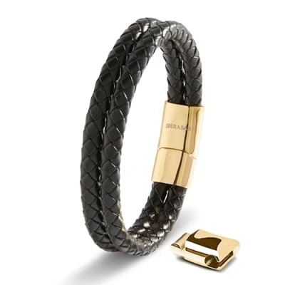Image de SERASAR Bracelet Cuir Homme, Cuir, en Pour Homme Reglable, Accessoires Cadeau Bijoux Anniversaire Or 23cm