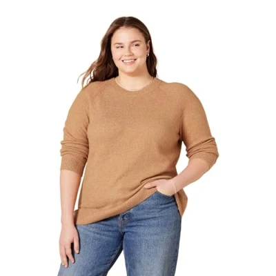 Image de Amazon Essentials Pull Ras du Cou Coupe Classique à Manches Longues Doux Au Toucher Femme, Fauve Chiné, XS