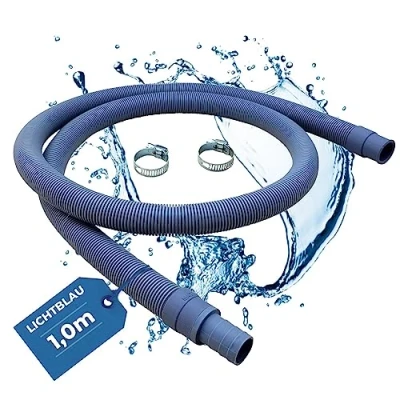 Image de Lichtblau Tuyau de vidange lave linge vaisselle 2985 Raccord taille 1m I Kit complet incluant 2x colliers serrage d&#039;évacuation d&#039;eau universel Indépendamment du fabricant