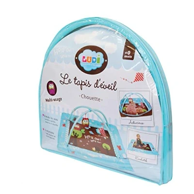 Image de LUDI Aire D&#039;Éveil « Chouette » 4 Tubes Gonflables, Tapis Confortable, 2 Arches Amovible &amp; Activités Sensorielles Dès La Naissance Développe Motricité Dextérité 110 x 48 cm