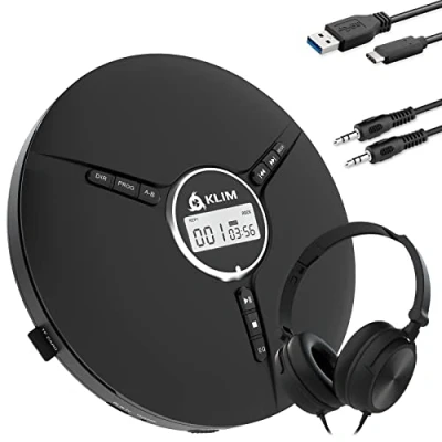 Image de KLIM Discman avec Casque Lecteur CD Portable Audio Batterie Intégrée NOUVEAUTÉ 2024 Baladeur pour Voiture, Mini Walkman CD, Compatible R, RW et MP3 Noir