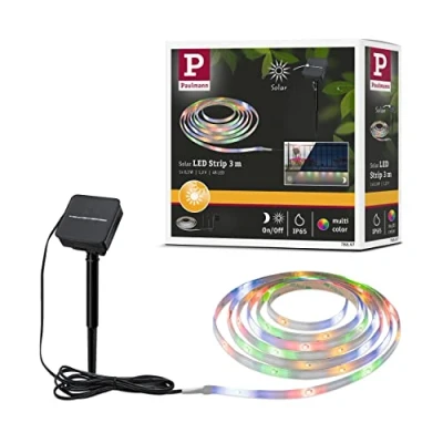Image de Paulmann 78897 Ruban Solaire 3 m avec capteur crépusculaire et Batterie IP44 0,3 W 16 LED/m RGBY Noir Plastique
