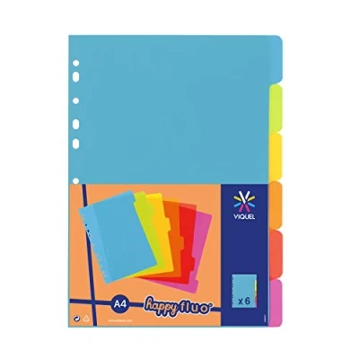 Image de Viquel Lot de 6 intercalaires en plastique Format A4 (21x29,7cm) Pour classeur Coloris fluo