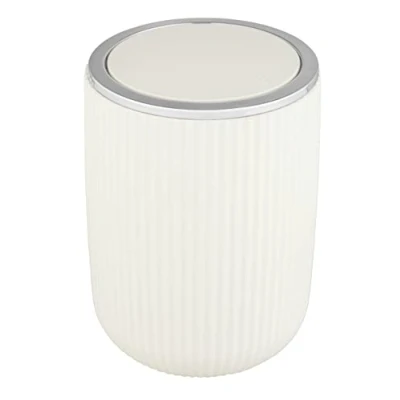 Image de WENKO Poubelle avec Couvercle basculant Agropoli S Blanc crème 2 litres pour Salle de Bain, en Plastique Haute qualité et à la Surface structurée sans BPA 14,5x20 cm