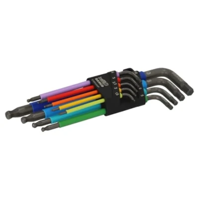 Image de Bahco C1997LM/9P Lot de 9 clés Allen hexagonales longues avec extrémité sphérique colorée 1,5 10 mm