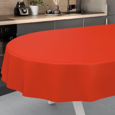 Image de ANRO Nappe en Toile cirée, Lavable, pour Table de Jardin, extérieur, intérieur, Ovale, Bord coupé, Rouge, 180 x 140 cm