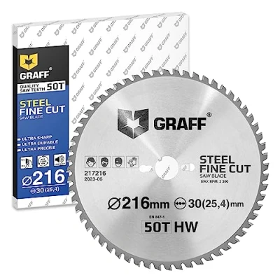 Image de GRAFF Lame Scie Circulaire 216 x 30 mm Disque Tronçonnage pour Métal Aluminium Acier de Construction Tubes Métalliques Sans Fil à Tronçonner Rechange Table