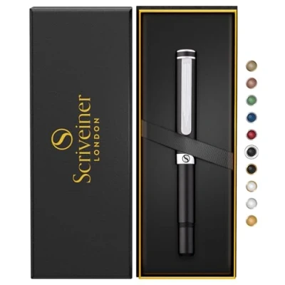 Image de Scriveiner Roller Noir EDC Stylo de luxe, poche lourd avec finition chromée, d&#039;écriture agréable, Cadeau homme et femme, Recharge Schmidt, Ensemble stylos bureau
