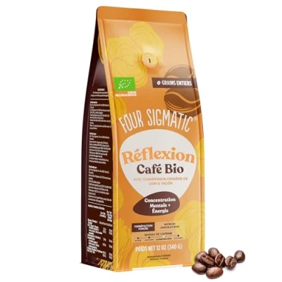 Image de Dark Roast Organic Whole Bean Coffee from Four Sigmatic Fair Trade Gourmet Beans with Lion&#039;s Mane &amp; Chaga Mushrooms Nootropic Mushroom for Brain Function and Immune Support 12oz