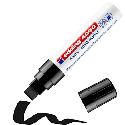Image de edding 4090 Marqueur craie liquide noir 1 feutre pointe biseautée 4 15 mm effacable pour écrire sur les vitres,le verre ardoise aux couleurs opaques