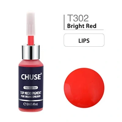 Image de CHUSE T302 La couleur cosmétique d&#039;encre permanente de tatouage maquillage micro colorant rouge lumineux Microblading a passé le SGS, DermaTest 12ml (0.4fl.oz)