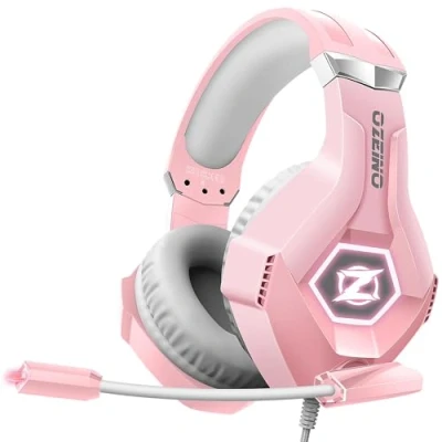 Image de Ozeino Casque de Jeu avec Microphone 3D Surround Sound suppression du Bruit RGB lumières Rose