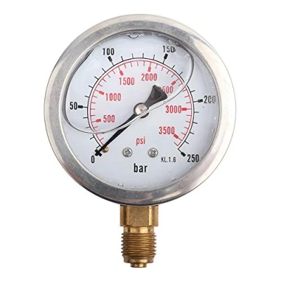 Image de Manomètre hydraulique rempli de liquide 0 3750PSI 250Bar Manomètre, affichage DIAL 2,5 &quot;, connexion filetée G1/4