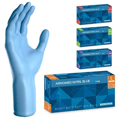 Image de ARNOMED gants jetables Bleu Extra Longs, de 30cm long en L, nitrile Épais, 100 pcs/boîte, caoutchouc longs jetables, S, M, L &amp; XL