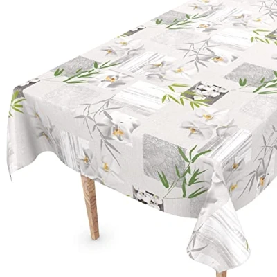 Image de Nappe en toile cirée lavable, bord coupé, motif orchidée, spa, facile d&#039;entretien, 180 x 140 cm