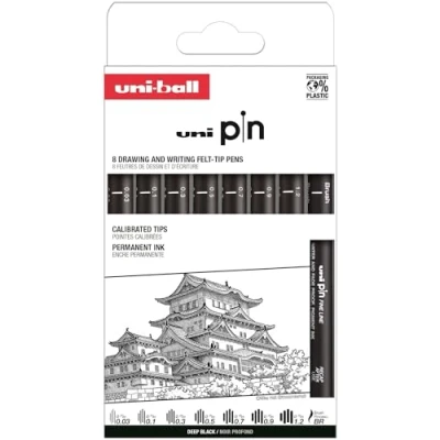 Image de Uni Ball Coffret PIN de 8 pièces marqueurs calibrés 0,03 à 1,2 mm couleur noire SET CLASSIQUE I