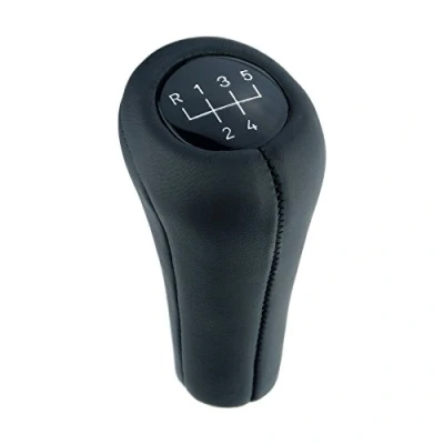 Image de L &amp; P Car Design a2764 Pommeau Bouton en cuir véritable Manette de vitesse Levier noir avec 5 vitesses Comme Plug Play Notebook supplémentaire