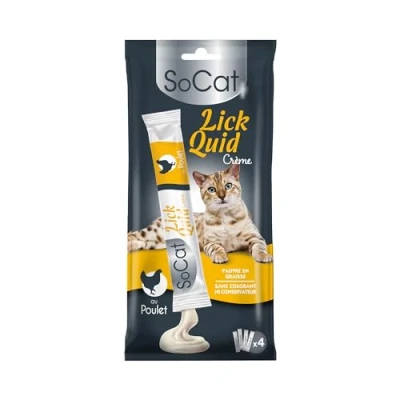 Image de RIGA Socat Lick Quid Friandises Pour Chat Snack Humide Au Poulet Crème A Lécher Riche En Protéines Sans Céréales Faible Graisses Récompense Idéale 4 x 56 g